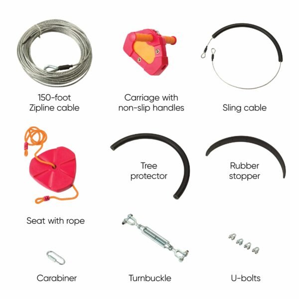 80-Foot Red Galvanized Steel Backyard Zipline Kit - Image 9