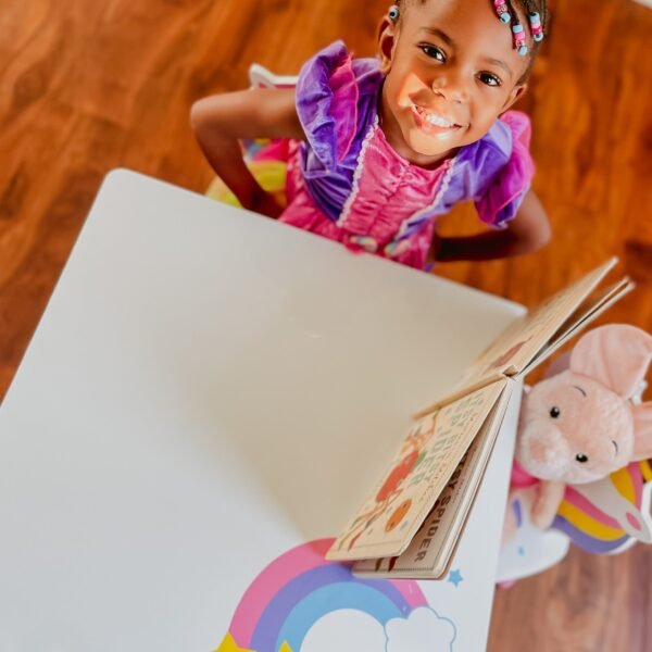 Rainbow Unicorn Table and Chairs Playroom Furniture Set - Image 2