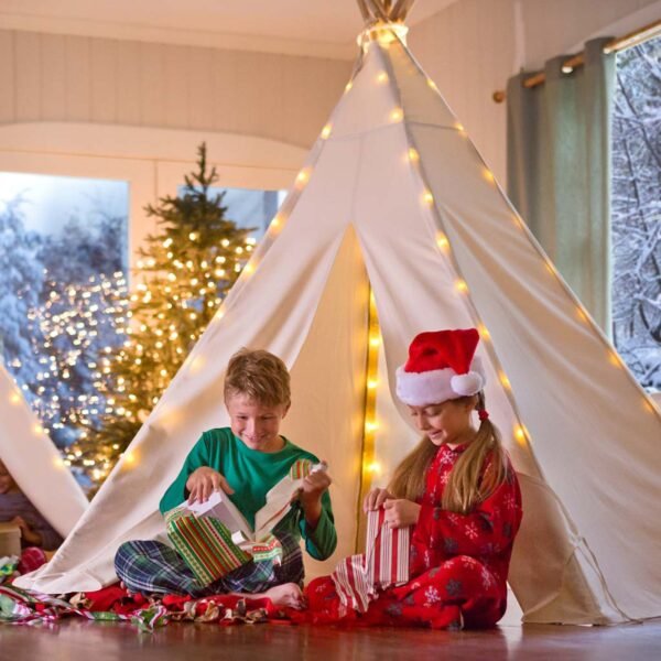 7-Foot Cotton Canvas Indoor and Outdoor Tent with Lights - Image 3