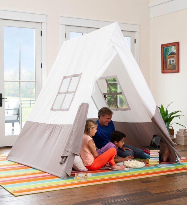 7-Foot A-Frame Tent with Sturdy Metal Poles & LED String Lights Set - Image 2
