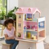Wooden Dollhouse with Turntable and 35-Piece Furniture Set - Image 3