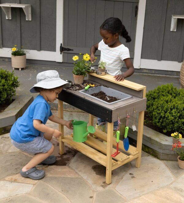 Wooden Mud Play Kitchen and Imagination Station with Metal Accessories - Image 2