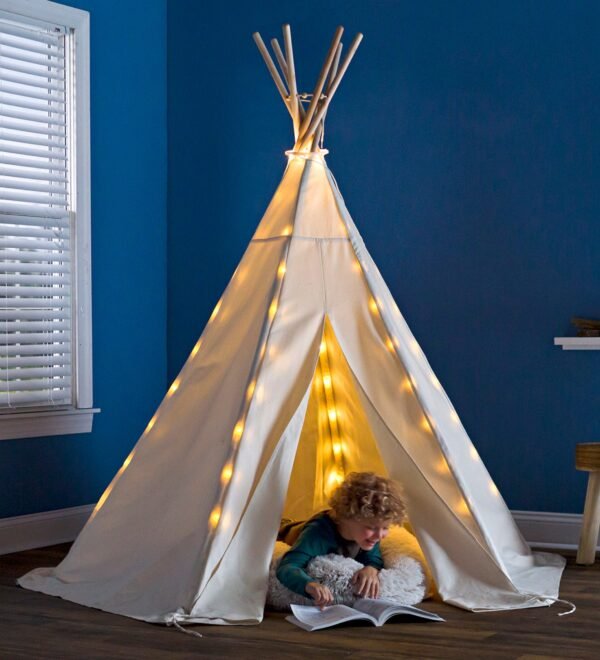 7-Foot Cotton Canvas Indoor and Outdoor Tent with Lights - Image 2