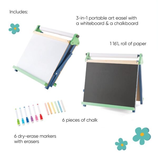 3-in-1 Folding Tabletop Easel with Chalkboard, Whiteboard, and Paper Roll Holder - Image 5