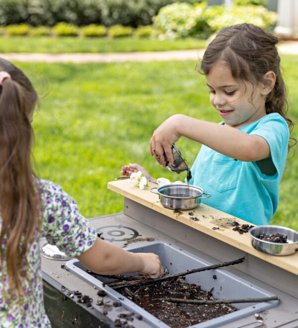 Wooden Mud Play Kitchen and Imagination Station with Metal Accessories - Image 7