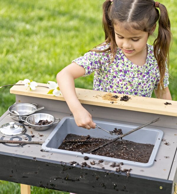 Wooden Mud Play Kitchen and Imagination Station with Metal Accessories - Image 5