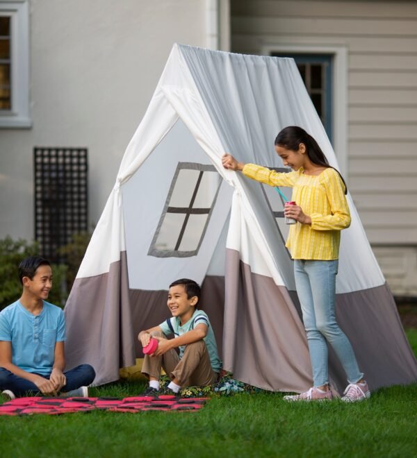 7-Foot A-Frame Tent with Sturdy Metal Poles & LED String Lights Set - Image 3