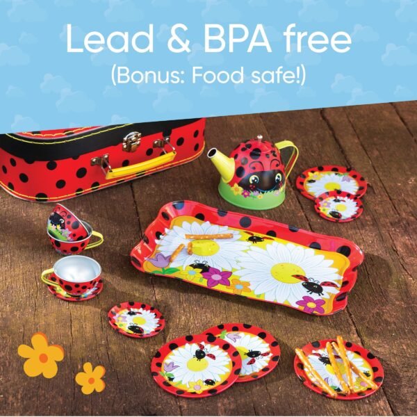 15-Piece Ladybug-Themed Tin Tea Set - Image 7